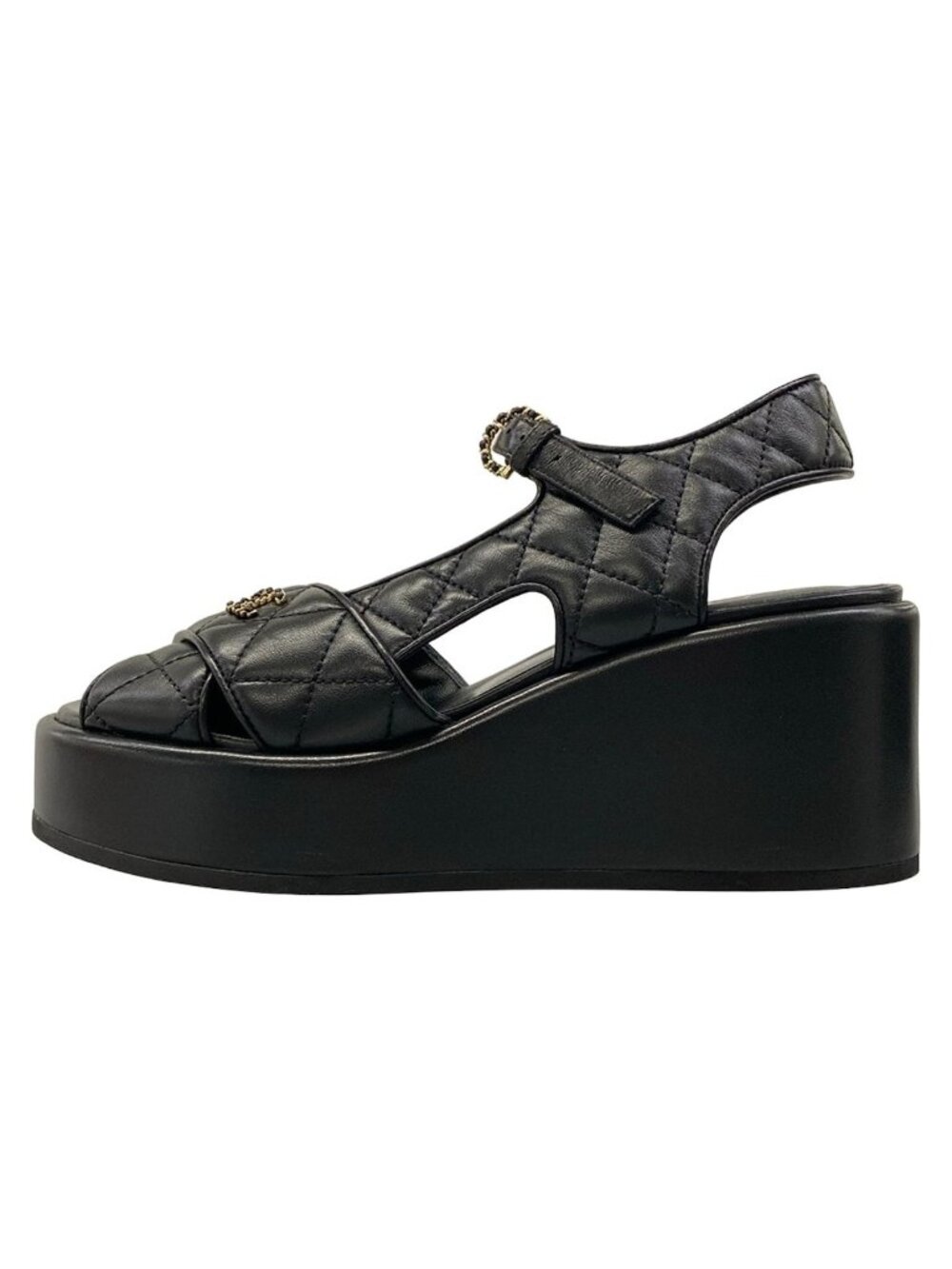 Chanel Sandals 37.5 C Black Leather